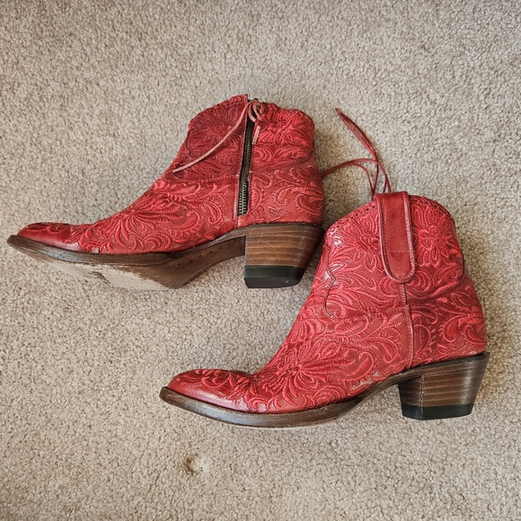 Azulado Red Embroidered Leather Boots - Size 10, Cowgirl Western - Picture 2 of 8